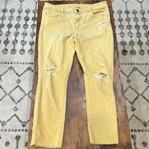 American Eagle size 14, mustard yellow distressed jeans